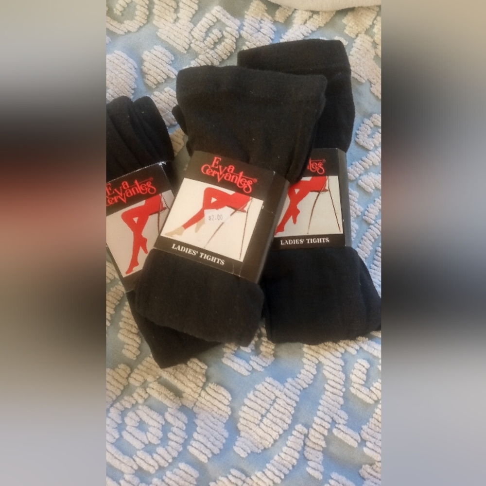 Three pair women's tights large black Eva Cervantes